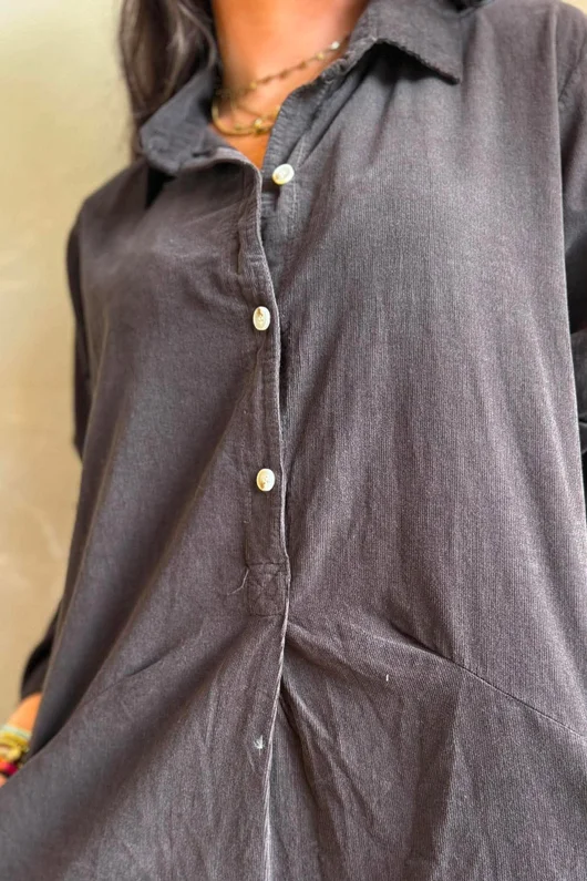 Arbi Needlecord Pop Over Shirt Dress Chocolate